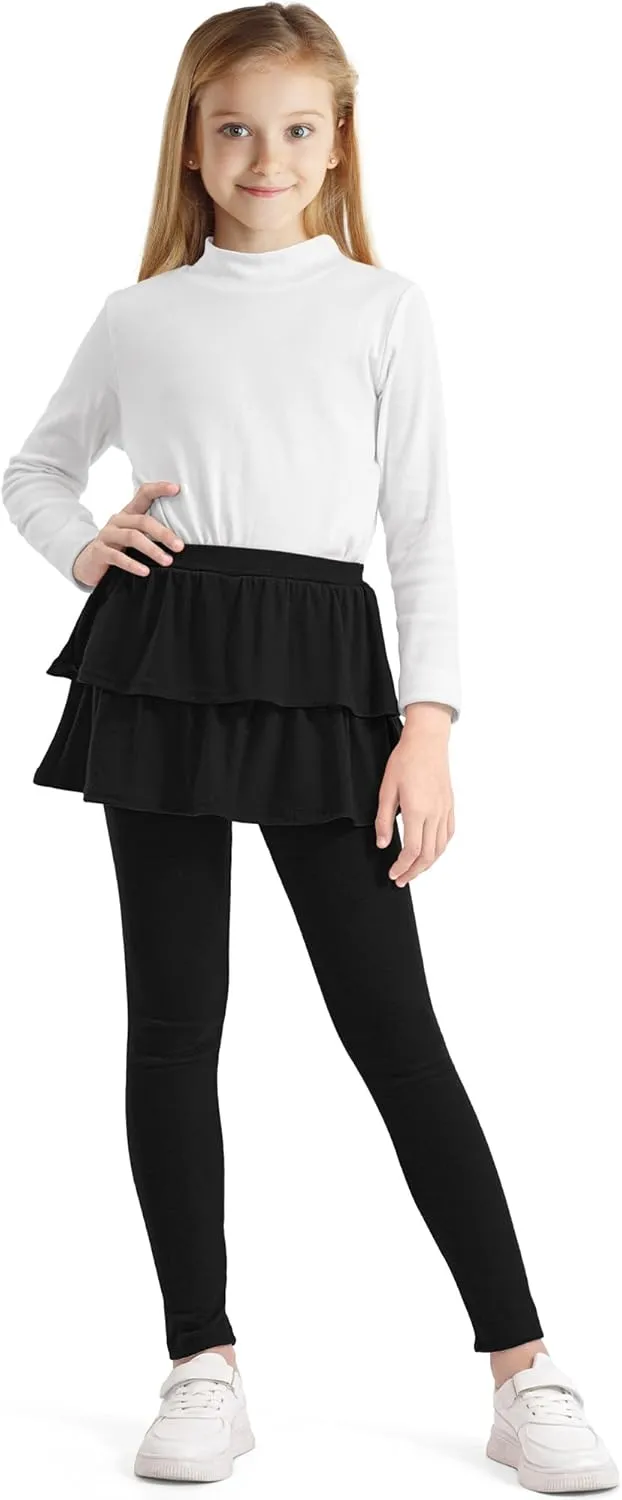 Girls Leggings with Skirts School Uniform Athletic Stretchy Tutu Pants Kids Warm Ruffle Clothes 2-Pack