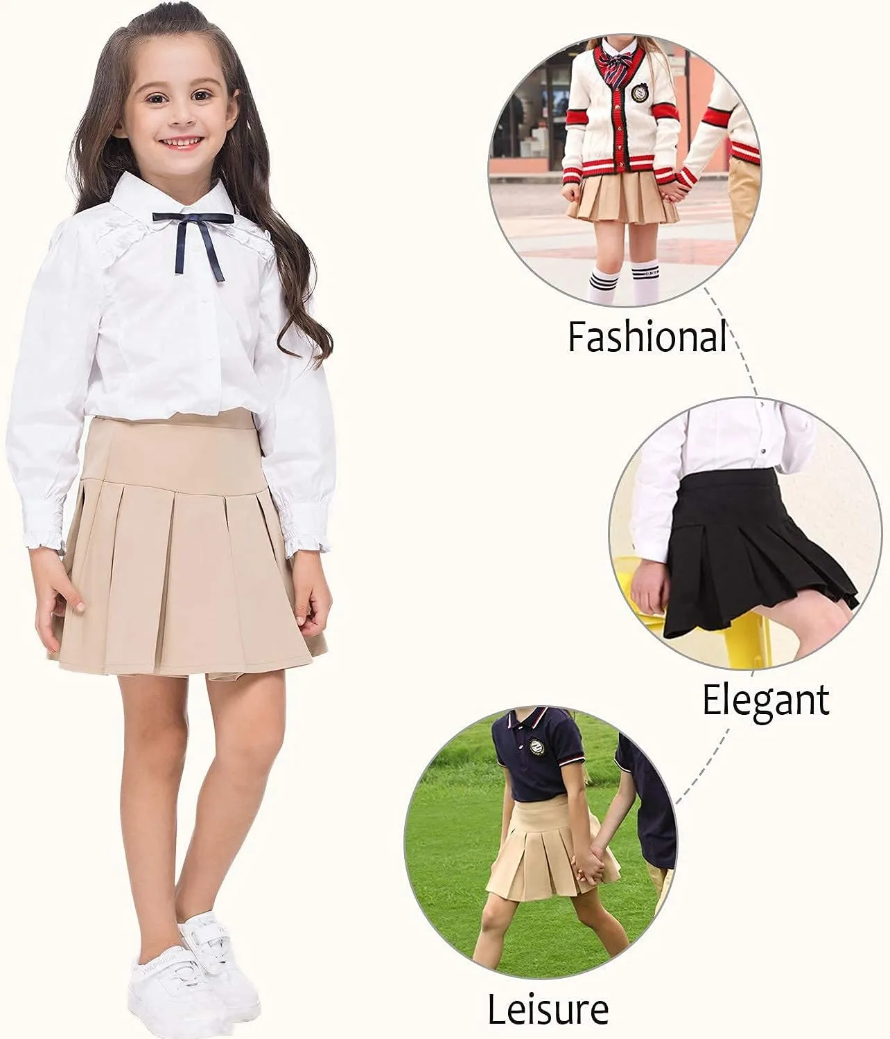 Girls Pleated Skirt Girls Uniform Skirt Skort Adjustable Waist Kids Skater Dance Skirt 6-12 Years