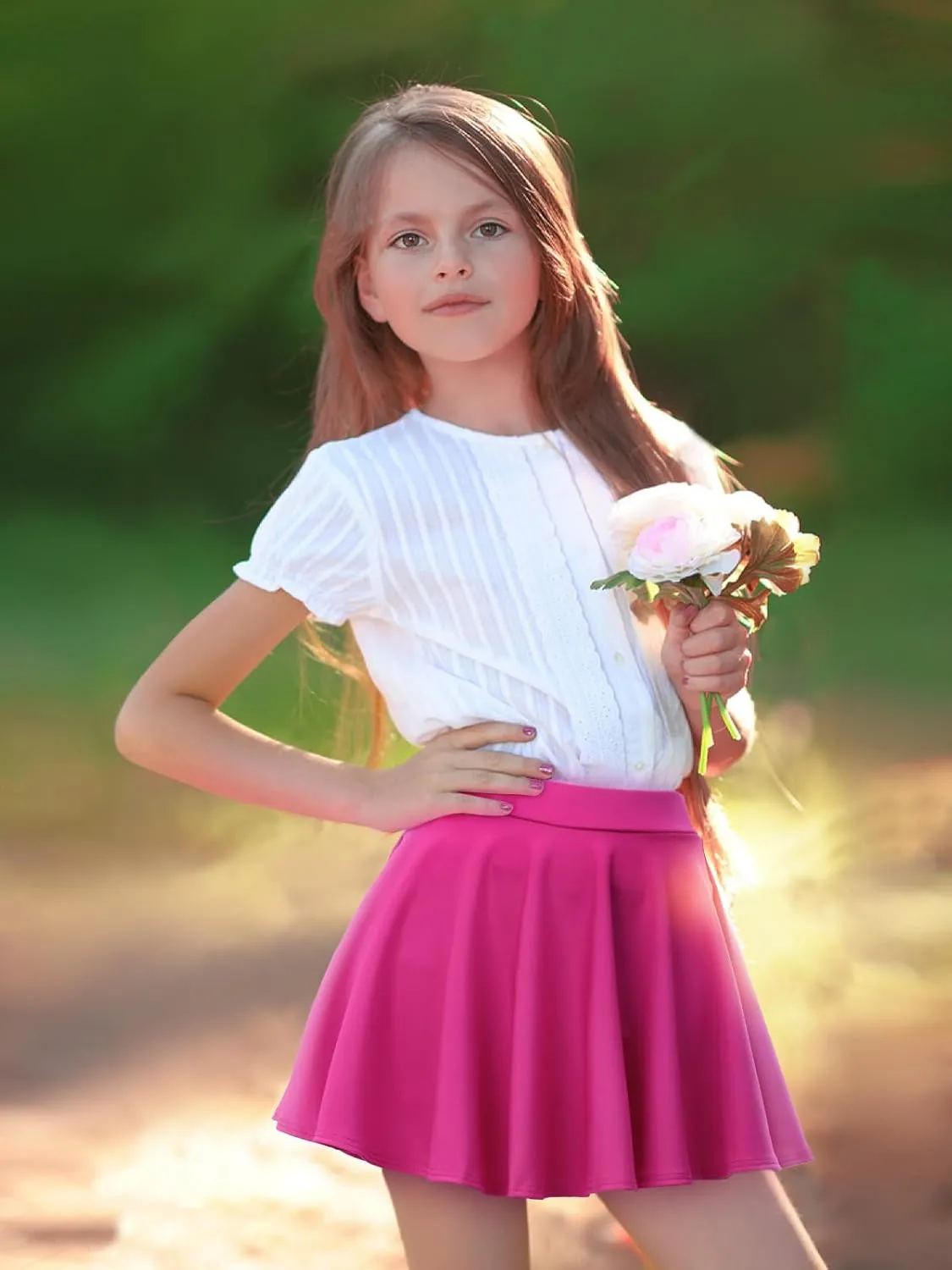Girls Skirts Casual Mini Flare Pleated Skirt with Shorts High Waisted Skater Skirt A Line Skorts
