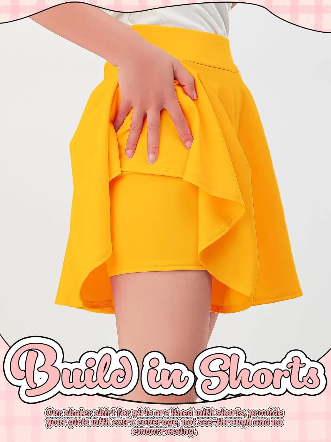 Girls Skirts Casual Mini Flare Pleated Skirt with Shorts High Waisted Skater Skirt A Line Skorts