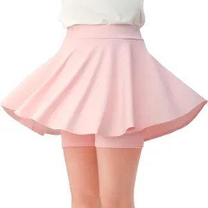 Girls Skirts Casual Mini Flare Pleated Skirt with Shorts High Waisted Skater Skirt A Line Skorts