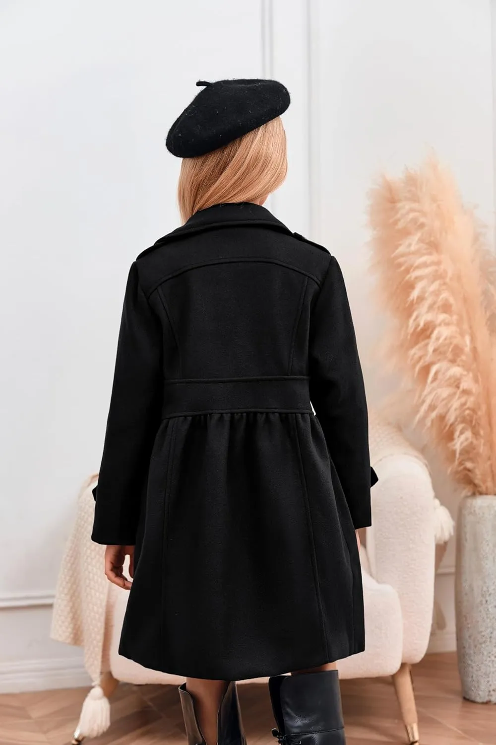Girls Winter Dress Coat Kids Fashion Button Down Lapel Jacket Outerwear with Pockets 5-14 Years