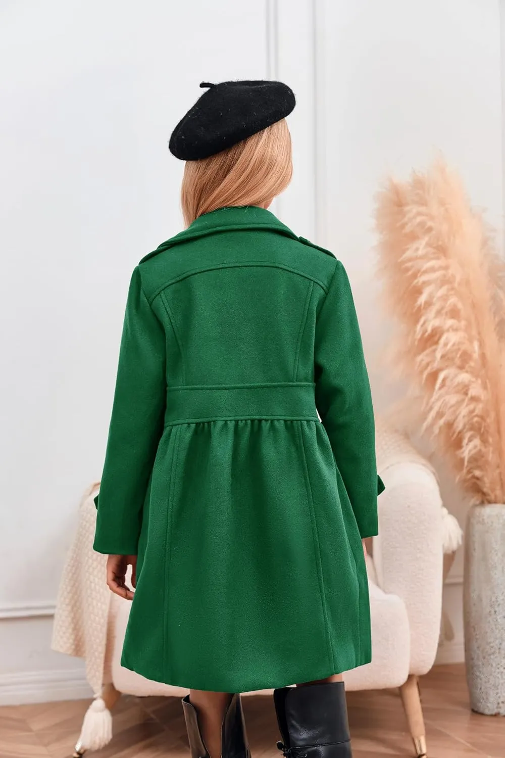 Girls Winter Dress Coat Kids Fashion Button Down Lapel Jacket Outerwear with Pockets 5-14 Years