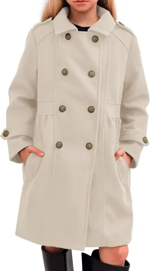 Girls Winter Dress Coat Kids Fashion Button Down Lapel Jacket Outerwear with Pockets 5-14 Years