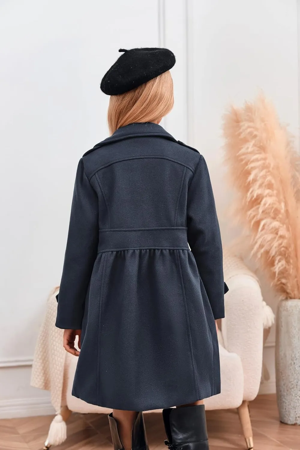 Girls Winter Dress Coat Kids Fashion Button Down Lapel Jacket Outerwear with Pockets 5-14 Years