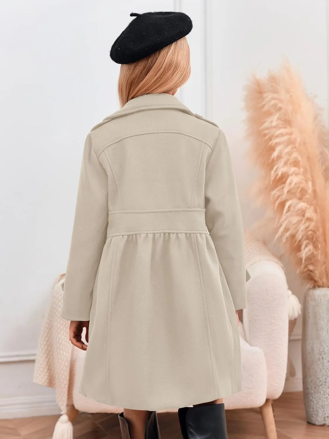 Girls Winter Dress Coat Kids Fashion Button Down Lapel Jacket Outerwear with Pockets 5-14 Years
