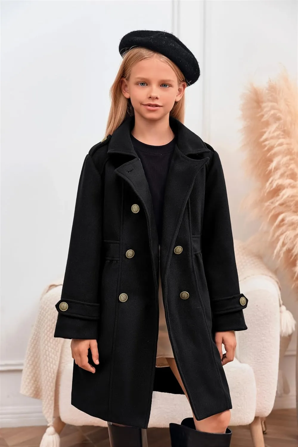 Girls Winter Dress Coat Kids Fashion Button Down Lapel Jacket Outerwear with Pockets 5-14 Years