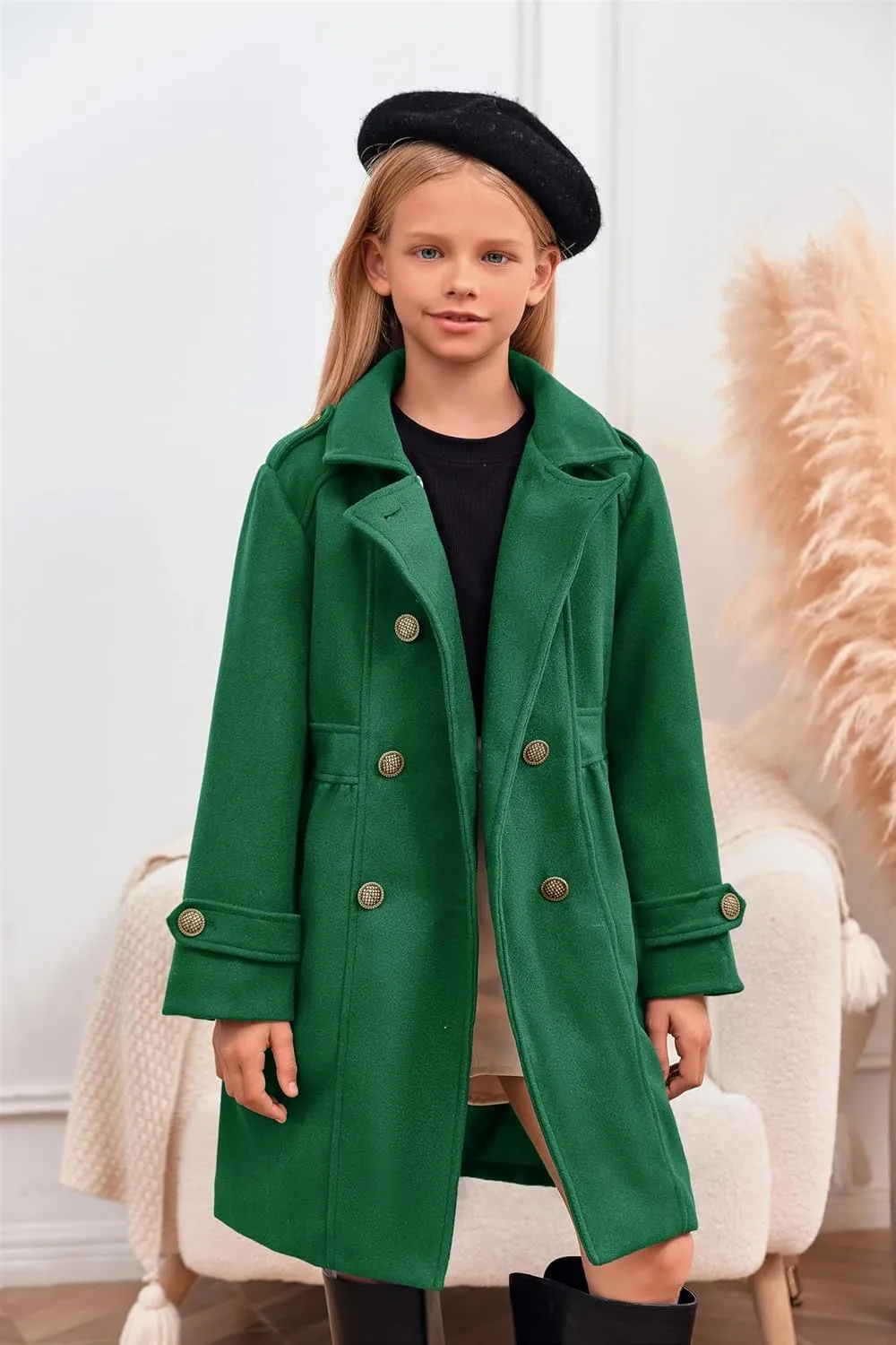 Girls Winter Dress Coat Kids Fashion Button Down Lapel Jacket Outerwear with Pockets 5-14 Years