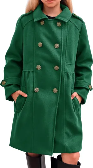 Girls Winter Dress Coat Kids Fashion Button Down Lapel Jacket Outerwear with Pockets 5-14 Years