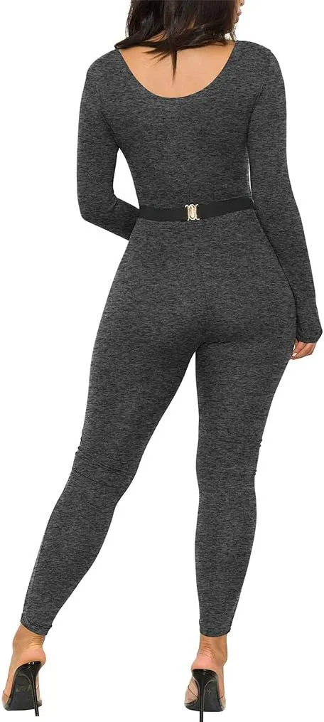 GOKATOSAU Women's Sexy Long Sleeve Bodycon Solid Outfits Club Rompers Jumpsuits