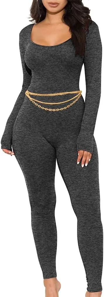 GOKATOSAU Women's Sexy Long Sleeve Bodycon Solid Outfits Club Rompers Jumpsuits