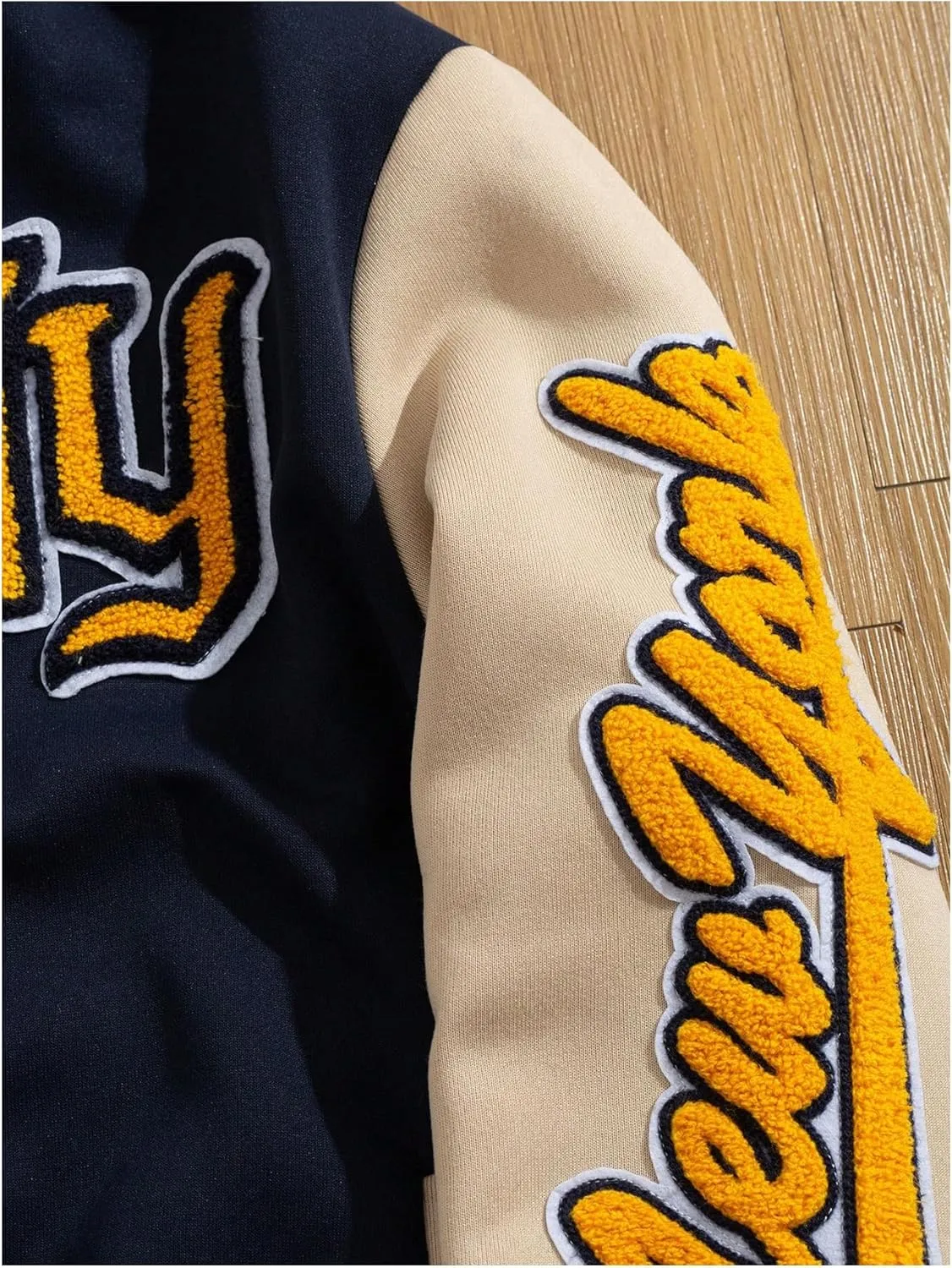 GORGLITTER Men's Letter Graphic Varsity Jacket Long Sleeve Striped Trim Button Bomber Jackets