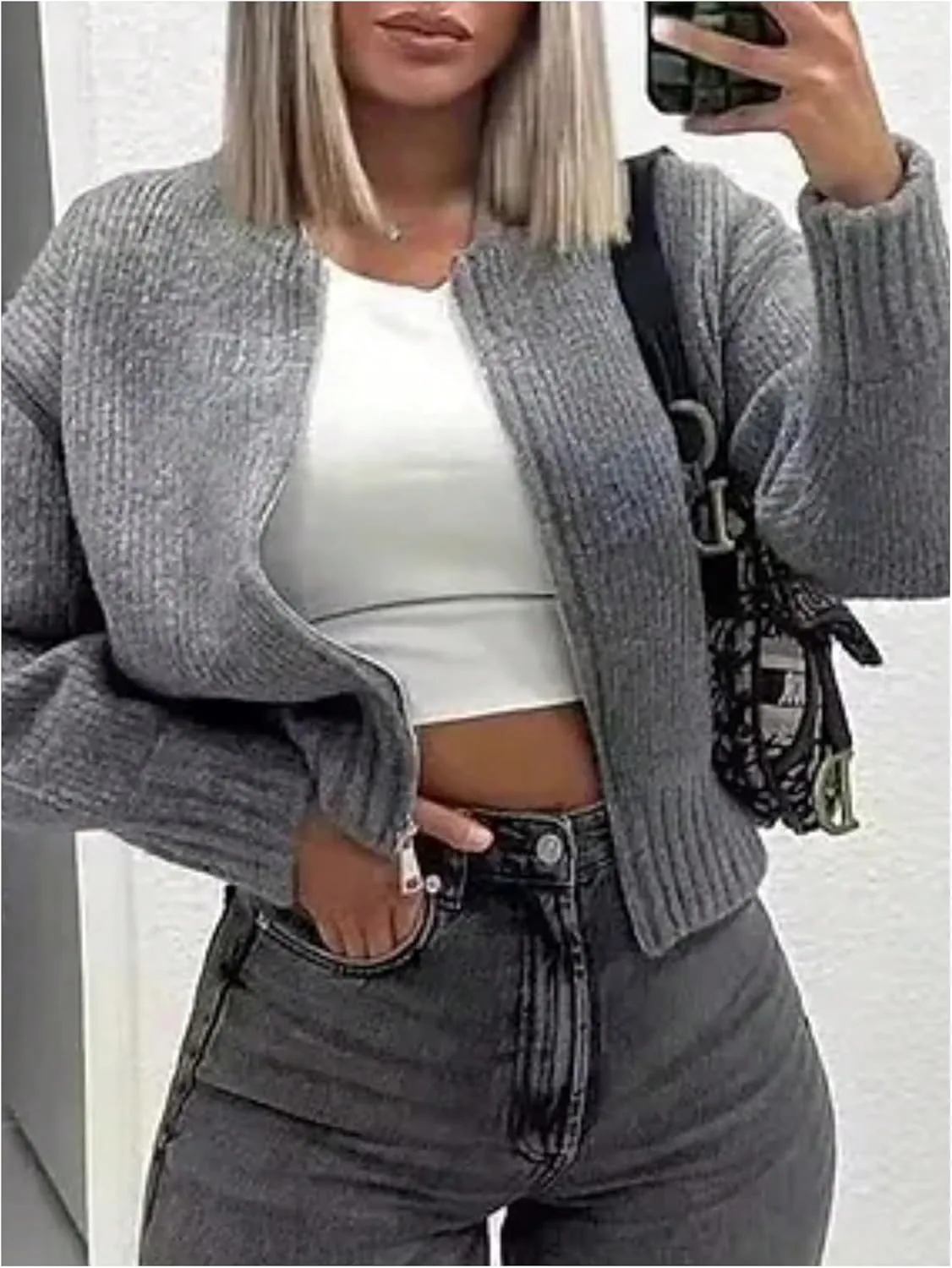 GORGLITTER Women's Knitted Zip Up Sweater Cardigan Fall Trendy Long Sleeve Sweaters Jacket Fashion Outfits 2024