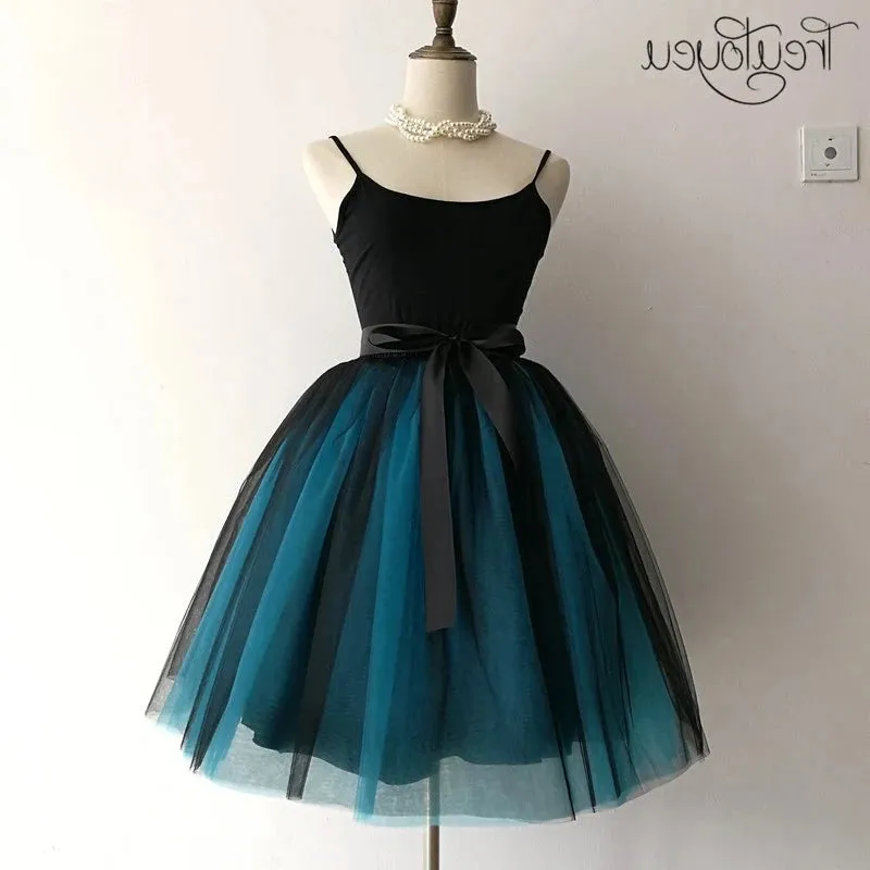 Gothic 7 Layers 65cm Mix Colors Tutu Tulle Skirt Women Streetwear High Waist Pleated Midi Skirts spudniczki jupe rokken faldas