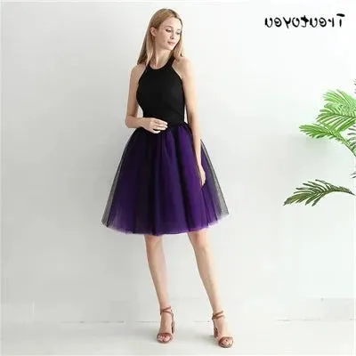 Gothic 7 Layers 65cm Mix Colors Tutu Tulle Skirt Women Streetwear High Waist Pleated Midi Skirts spudniczki jupe rokken faldas