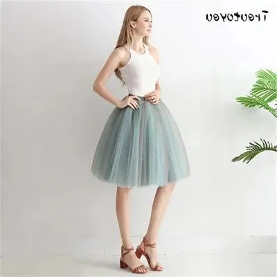Gothic 7 Layers 65cm Mix Colors Tutu Tulle Skirt Women Streetwear High Waist Pleated Midi Skirts spudniczki jupe rokken faldas