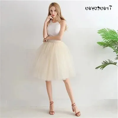 Gothic 7 Layers 65cm Mix Colors Tutu Tulle Skirt Women Streetwear High Waist Pleated Midi Skirts spudniczki jupe rokken faldas