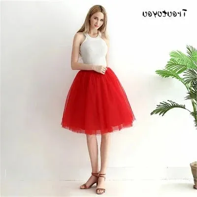 Gothic 7 Layers 65cm Mix Colors Tutu Tulle Skirt Women Streetwear High Waist Pleated Midi Skirts spudniczki jupe rokken faldas
