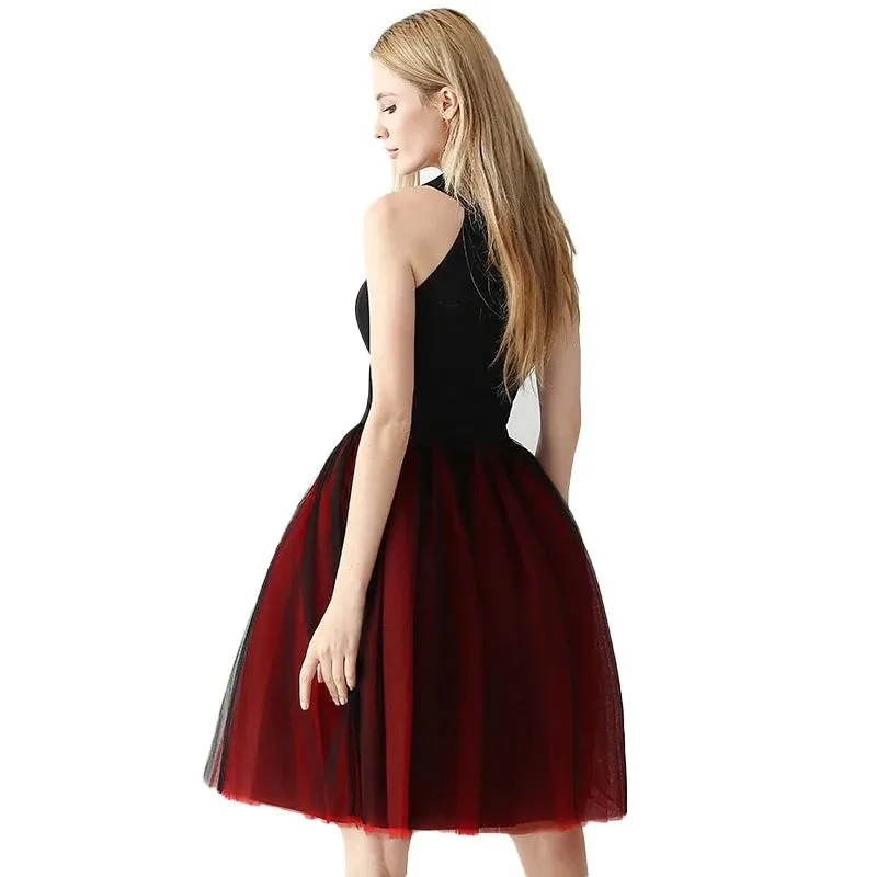 Gothic 7 Layers 65cm Mix Colors Tutu Tulle Skirt Women Streetwear High Waist Pleated Midi Skirts spudniczki jupe rokken faldas
