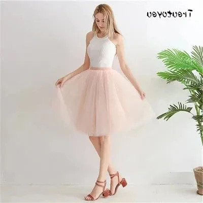 Gothic 7 Layers 65cm Mix Colors Tutu Tulle Skirt Women Streetwear High Waist Pleated Midi Skirts spudniczki jupe rokken faldas