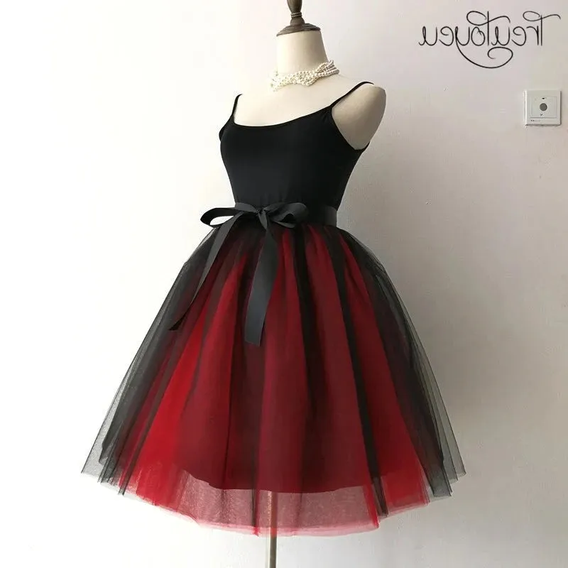Gothic 7 Layers 65cm Mix Colors Tutu Tulle Skirt Women Streetwear High Waist Pleated Midi Skirts spudniczki jupe rokken faldas