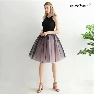 Gothic 7 Layers 65cm Mix Colors Tutu Tulle Skirt Women Streetwear High Waist Pleated Midi Skirts spudniczki jupe rokken faldas