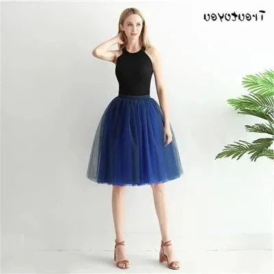 Gothic 7 Layers 65cm Mix Colors Tutu Tulle Skirt Women Streetwear High Waist Pleated Midi Skirts spudniczki jupe rokken faldas