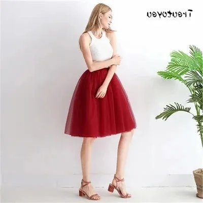 Gothic 7 Layers 65cm Mix Colors Tutu Tulle Skirt Women Streetwear High Waist Pleated Midi Skirts spudniczki jupe rokken faldas