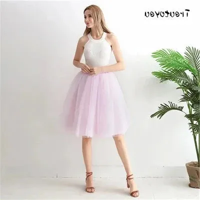 Gothic 7 Layers 65cm Mix Colors Tutu Tulle Skirt Women Streetwear High Waist Pleated Midi Skirts spudniczki jupe rokken faldas