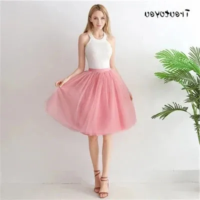 Gothic 7 Layers 65cm Mix Colors Tutu Tulle Skirt Women Streetwear High Waist Pleated Midi Skirts spudniczki jupe rokken faldas