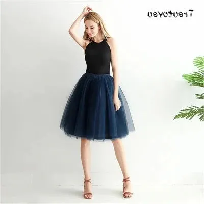 Gothic 7 Layers 65cm Mix Colors Tutu Tulle Skirt Women Streetwear High Waist Pleated Midi Skirts spudniczki jupe rokken faldas