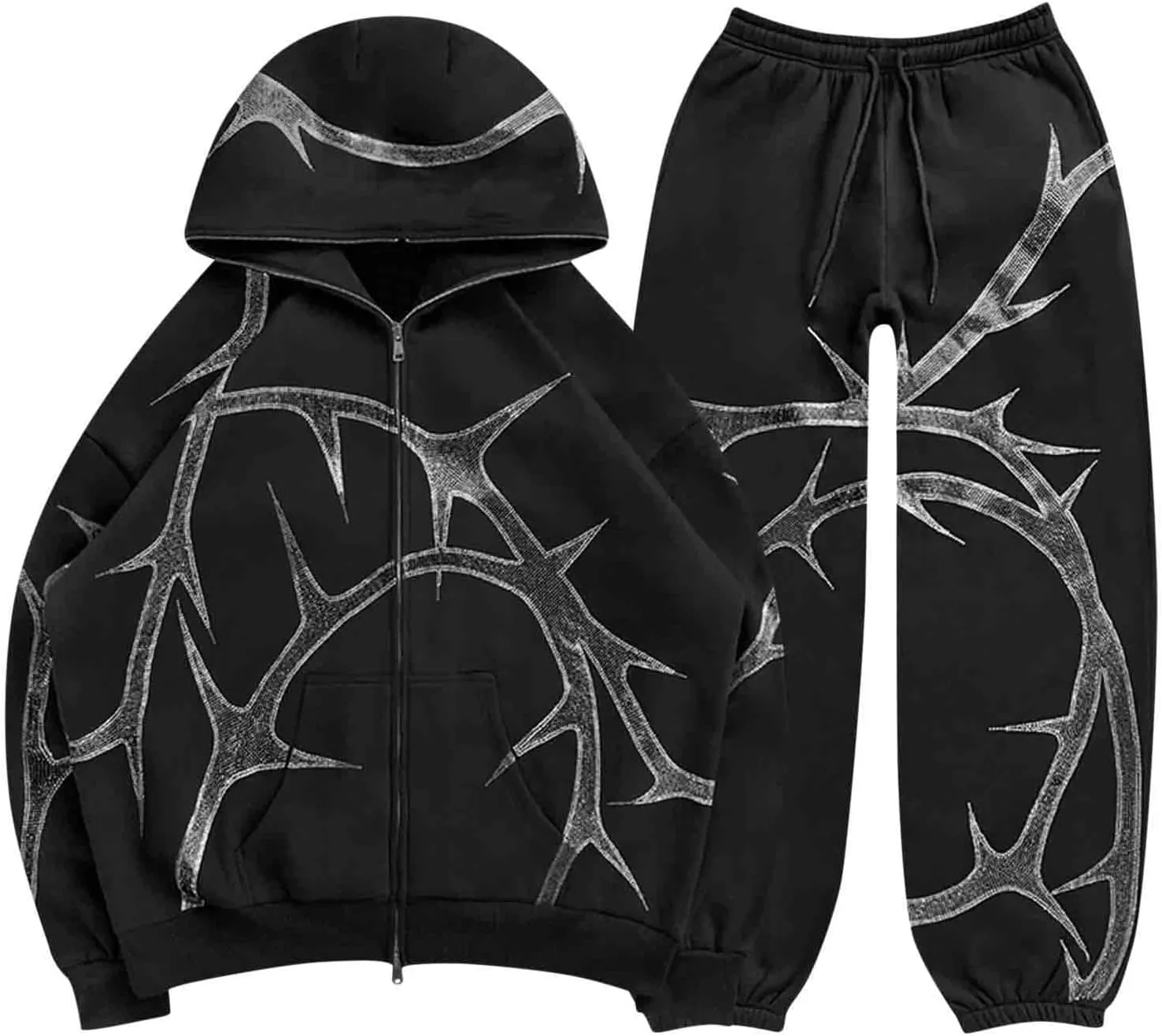 Gothic Hoodies Jacket Y2K Hip Hop Hoodie for Women Men Graphic Full Zip up Oversized Hoodies