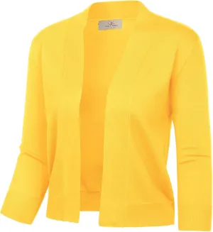 GRACE KARIN Women's 3/4 Sleeve Cardigan Knit Sweaters Cropped Open Front Shrug Bolero