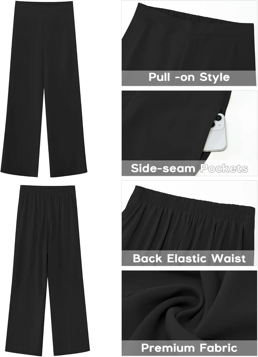 GRAPENT Wide Leg Dress Pants Women High Waisted Pull On Business Casual Work Pants Elastic Waist Dressy Trousers Pockets