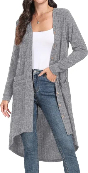 GRECERELLE Womens Cardigans Lightweight 2025 Long Sleeve Button Down Duster Casual Long Cardigan Outerwear with Pockets