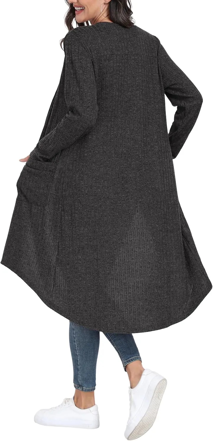 GRECERELLE Womens Cardigans Lightweight 2025 Long Sleeve Button Down Duster Casual Long Cardigan Outerwear with Pockets