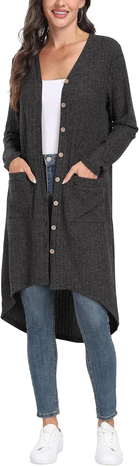 GRECERELLE Womens Cardigans Lightweight 2025 Long Sleeve Button Down Duster Casual Long Cardigan Outerwear with Pockets