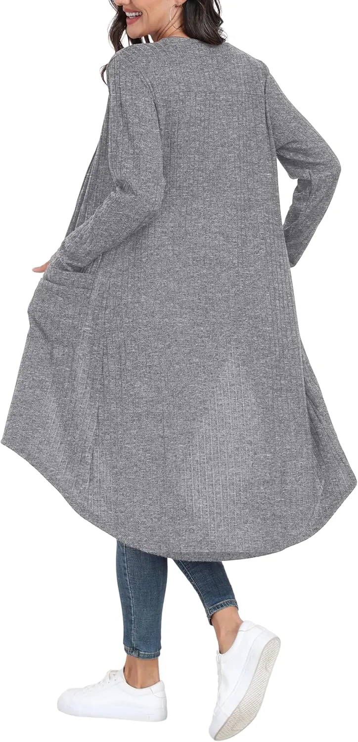 GRECERELLE Womens Cardigans Lightweight 2025 Long Sleeve Button Down Duster Casual Long Cardigan Outerwear with Pockets