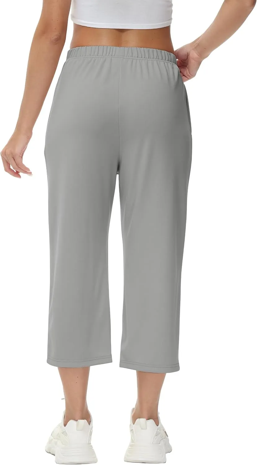 GUOLEZEEV Womens Cropped Pants Elastic Waist Pull On Capris Pants Casual Basic Capri 2024 Summer Pants
