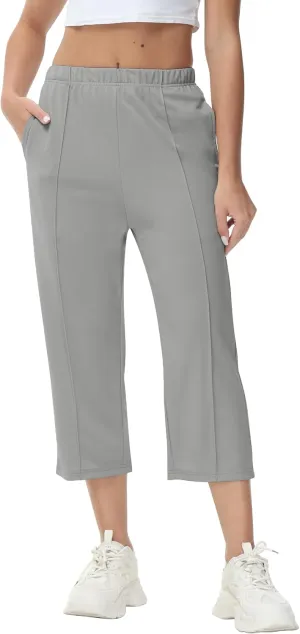 GUOLEZEEV Womens Cropped Pants Elastic Waist Pull On Capris Pants Casual Basic Capri 2024 Summer Pants