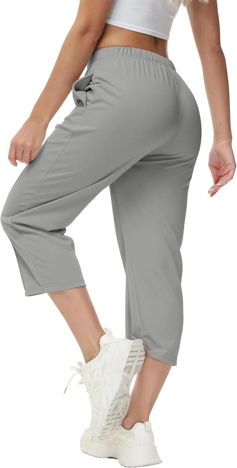 GUOLEZEEV Womens Cropped Pants Elastic Waist Pull On Capris Pants Casual Basic Capri 2024 Summer Pants