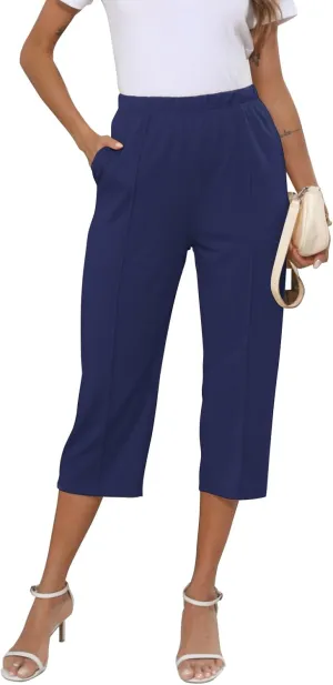 GUOLEZEEV Womens Cropped Pants Elastic Waist Pull On Capris Pants Casual Basic Capri 2024 Summer Pants