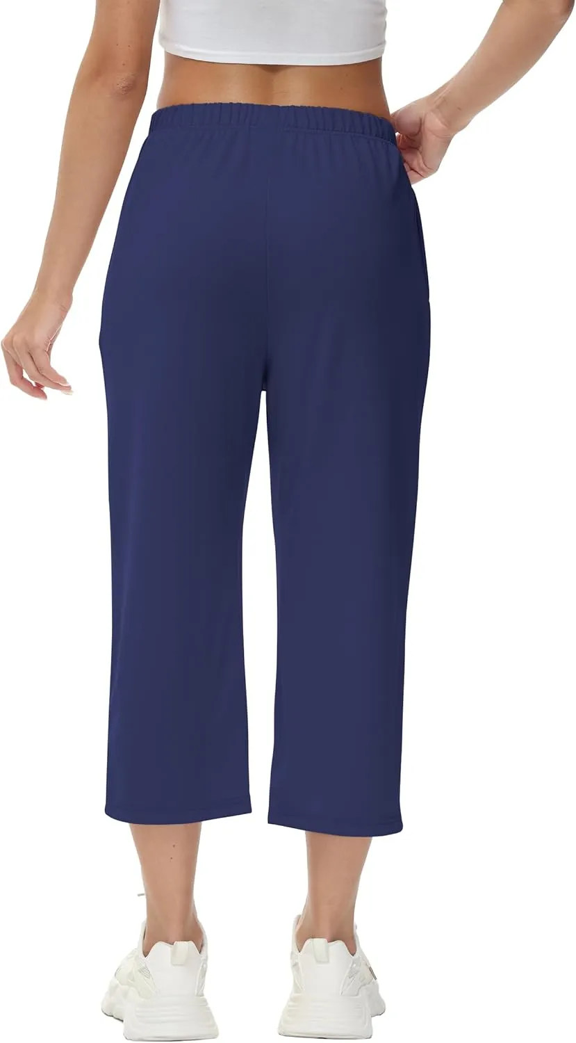 GUOLEZEEV Womens Cropped Pants Elastic Waist Pull On Capris Pants Casual Basic Capri 2024 Summer Pants