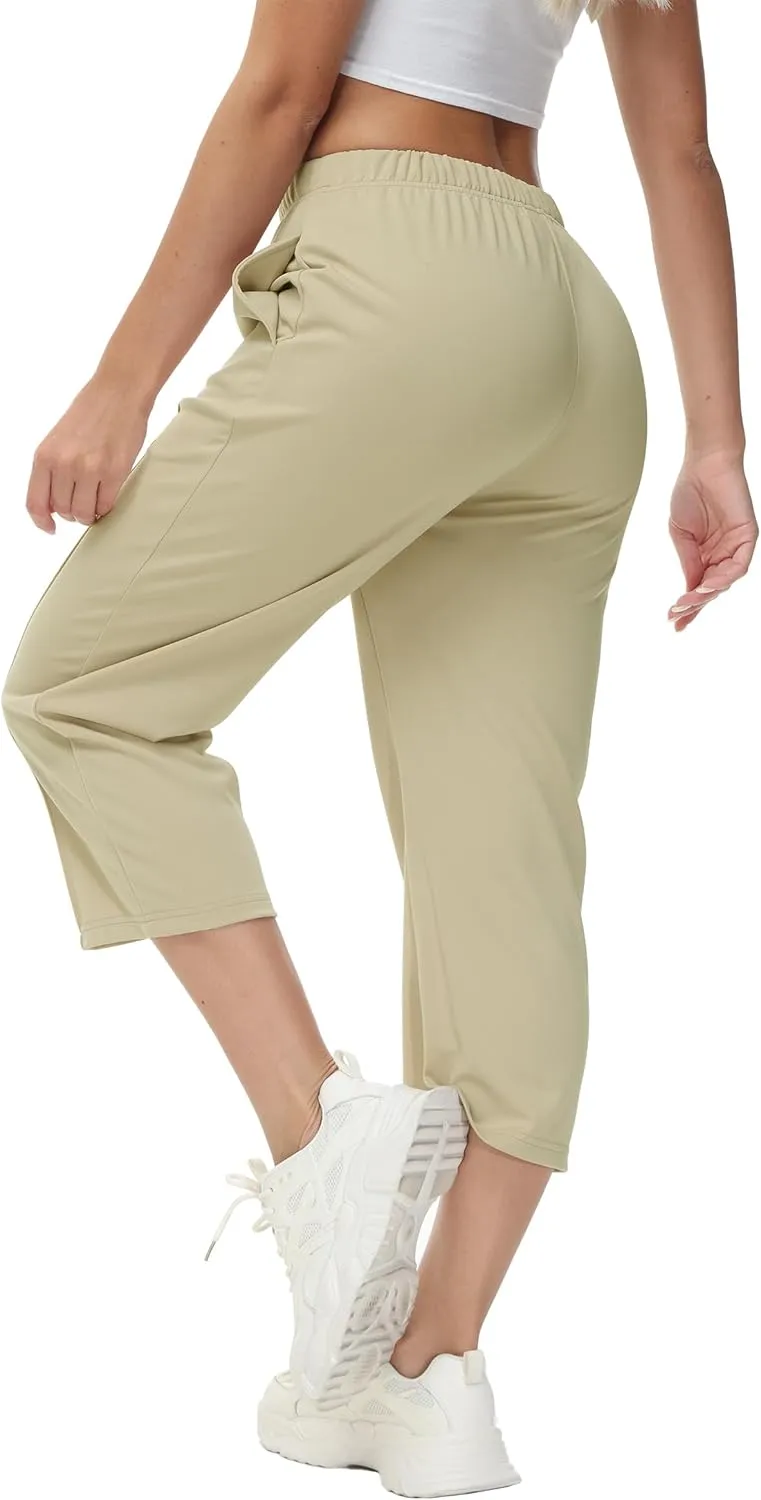 GUOLEZEEV Womens Cropped Pants Elastic Waist Pull On Capris Pants Casual Basic Capri 2024 Summer Pants