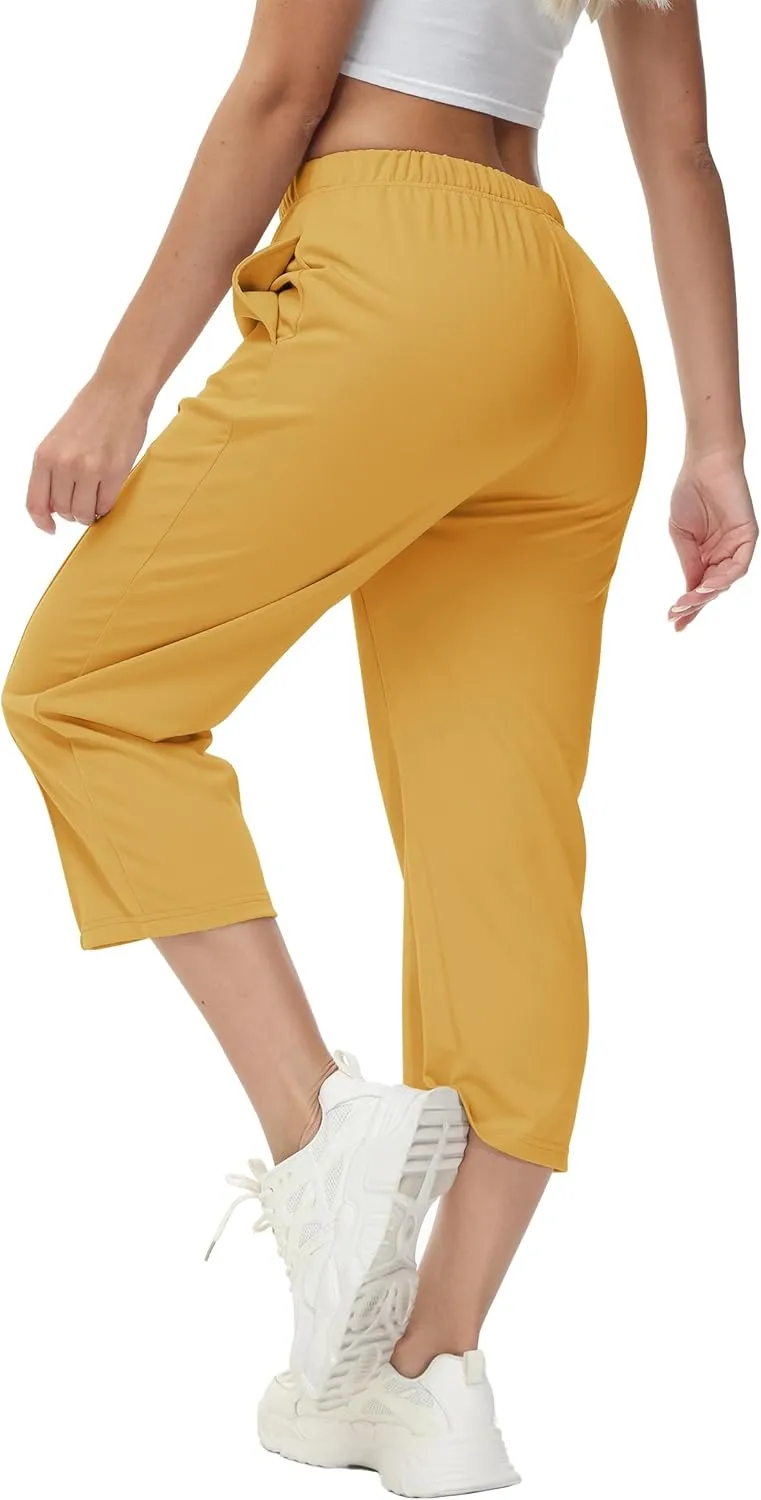 GUOLEZEEV Womens Cropped Pants Elastic Waist Pull On Capris Pants Casual Basic Capri 2024 Summer Pants