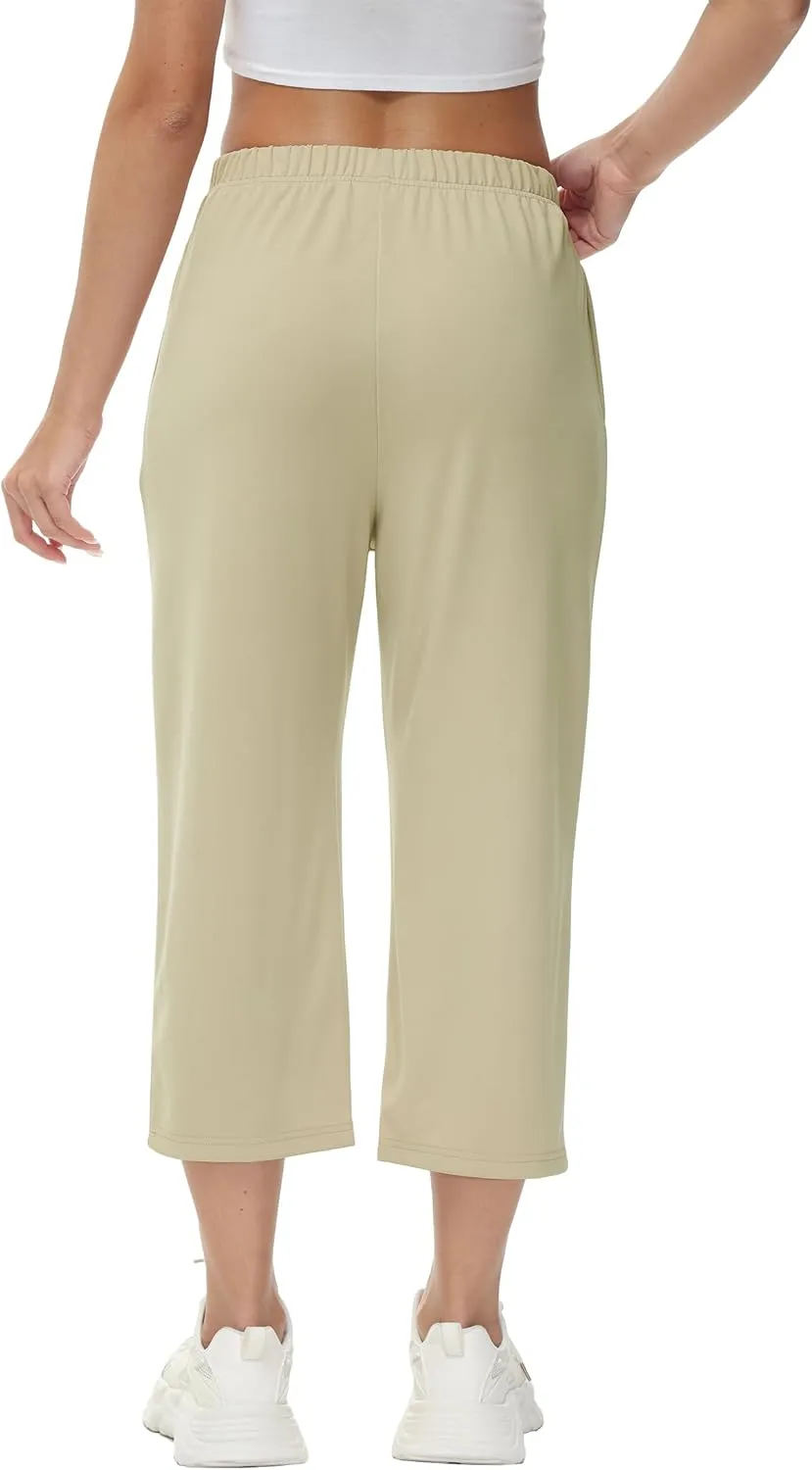GUOLEZEEV Womens Cropped Pants Elastic Waist Pull On Capris Pants Casual Basic Capri 2024 Summer Pants