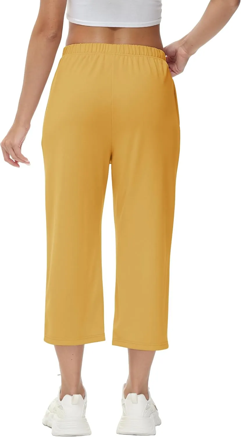 GUOLEZEEV Womens Cropped Pants Elastic Waist Pull On Capris Pants Casual Basic Capri 2024 Summer Pants
