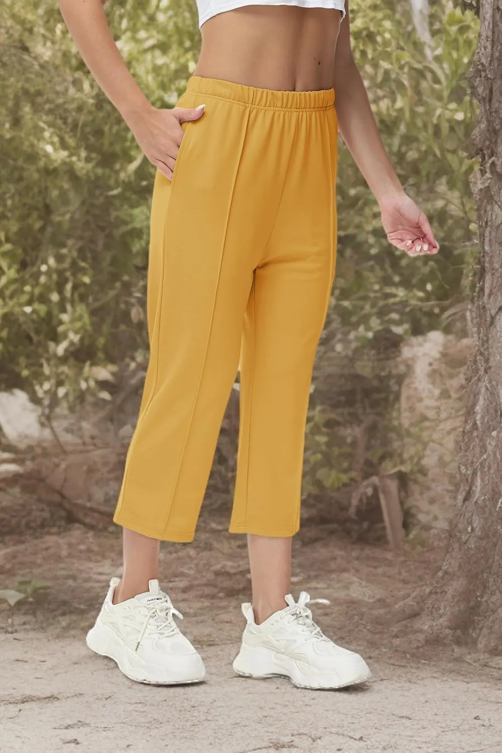 GUOLEZEEV Womens Cropped Pants Elastic Waist Pull On Capris Pants Casual Basic Capri 2024 Summer Pants