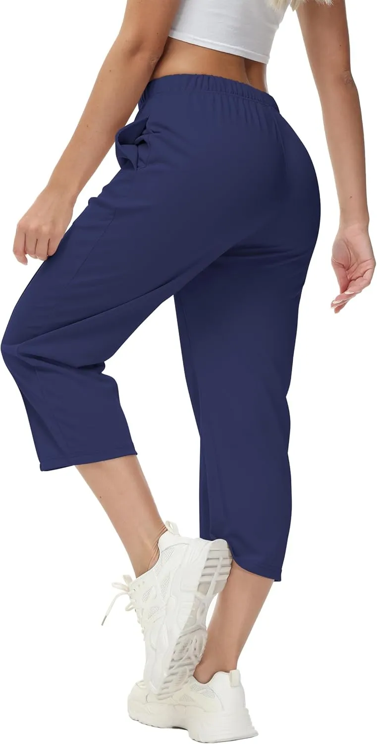 GUOLEZEEV Womens Cropped Pants Elastic Waist Pull On Capris Pants Casual Basic Capri 2024 Summer Pants