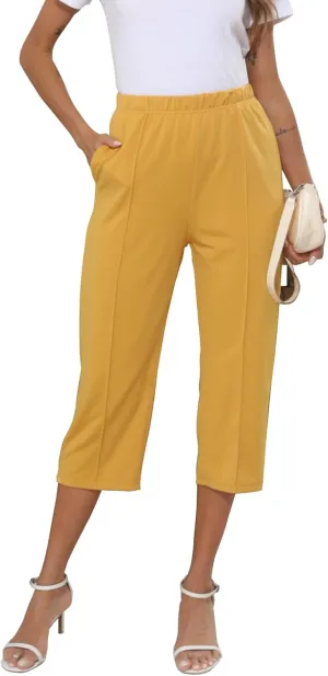 GUOLEZEEV Womens Cropped Pants Elastic Waist Pull On Capris Pants Casual Basic Capri 2024 Summer Pants